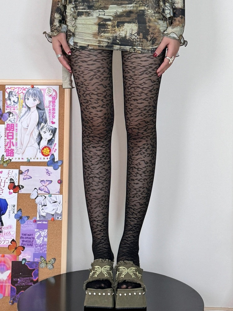 Black Y2K Leopard Pattern Tights