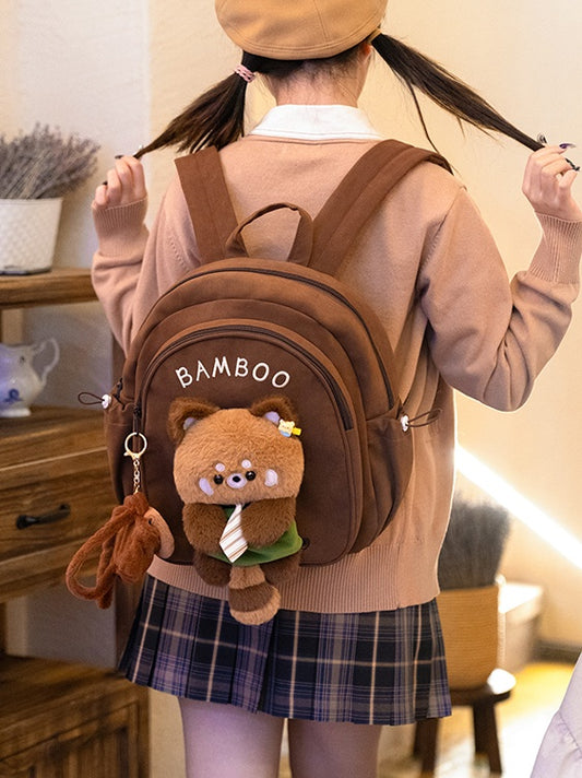 Brown Cute Backpack With A Detachable Red Panda Plushie