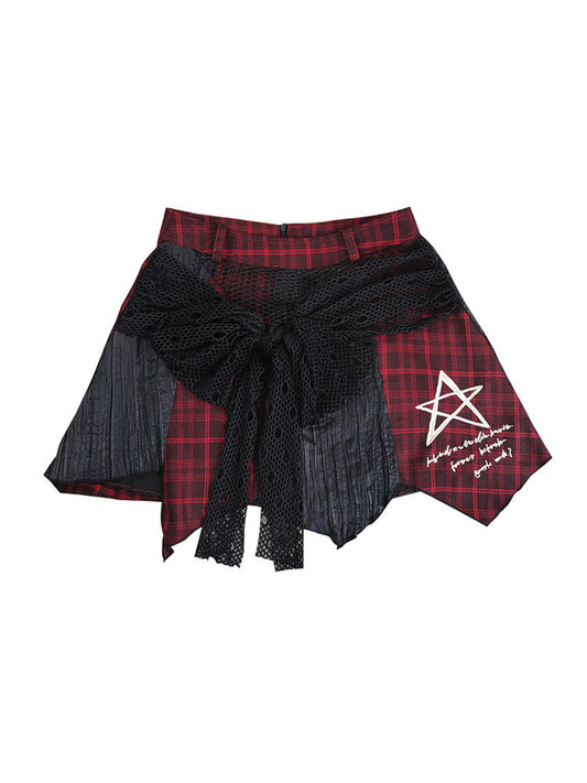 Black and Red Plaid Punk Asymmetrical Skirt