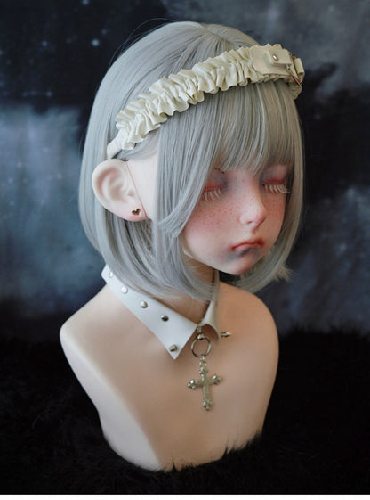 White Gothic Handmade Heart-shaped Ring PU Ruffled KC