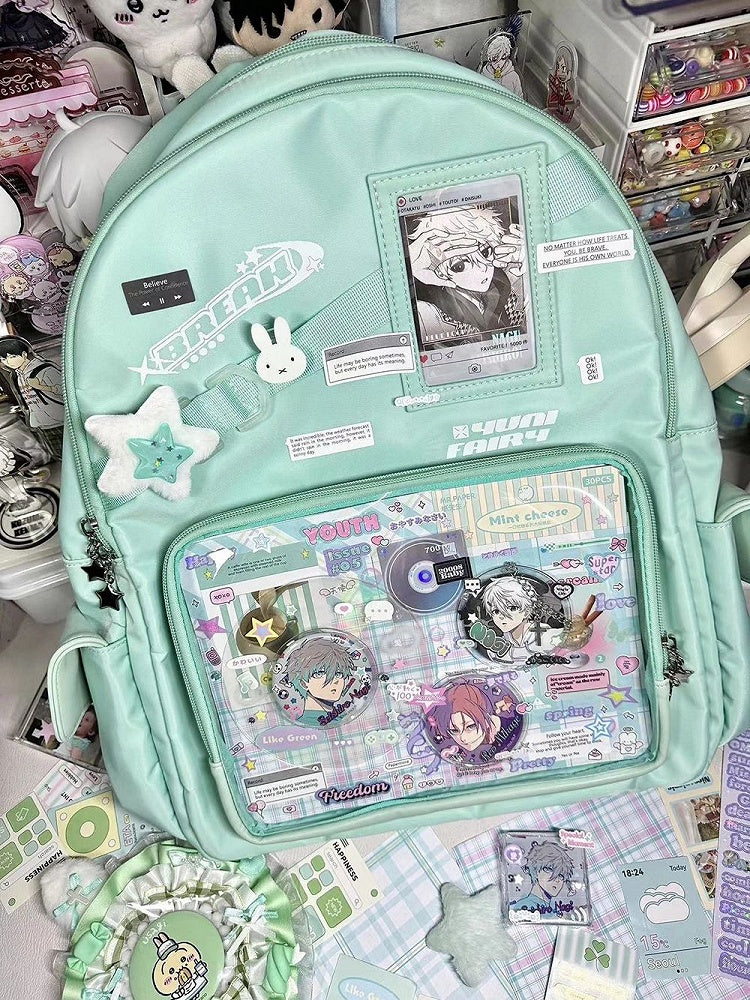 Large Capacity Daily Star Decoration Green Ita Backpack - Comes with Adjustable Strap