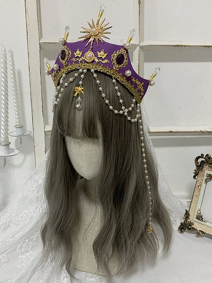 Bead Chains Elegant Purple Rhinestones Lolita Gorgeous Crown