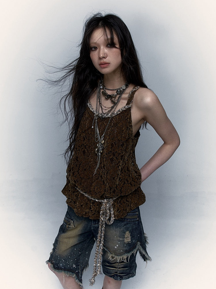 Hemp Rope Design Brown Loose Cami Top