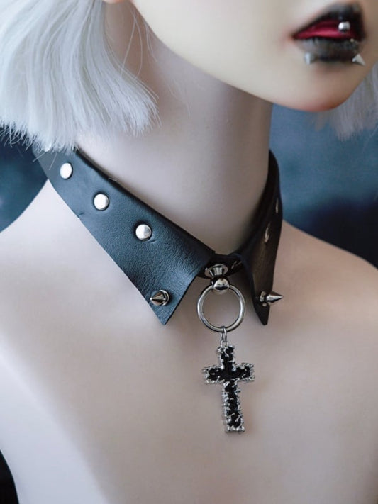 Black Gothic Cross Pendant Studs Design Buckle Choker