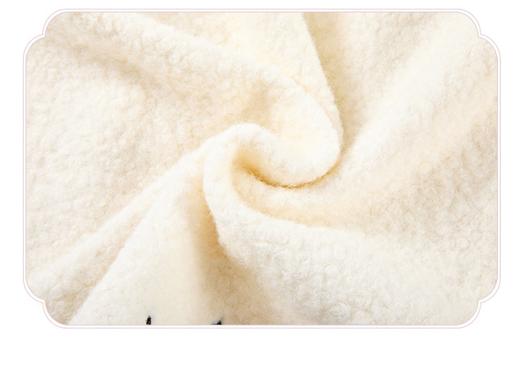 Heart-shaped Pockets White Woolen Coat with Black Embroidery Detail