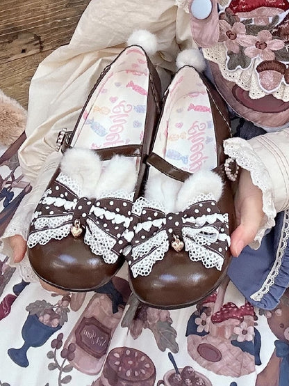Sweet Brown Lolita Mary Jane Shoes with Bunny Ears & Pom Pom Tail