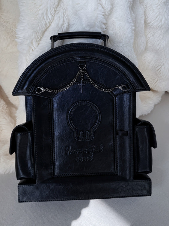 Gothic Black Skull Gravestone-Shaped Backpack
