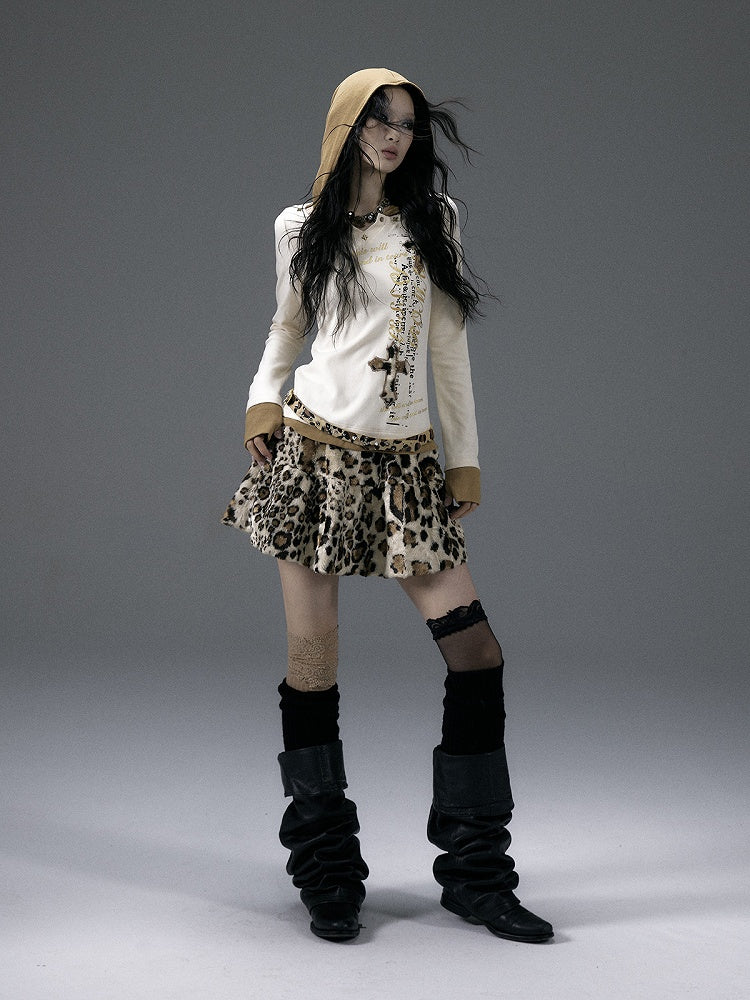 Leopard Plush Skirt with Rhinestone Detail