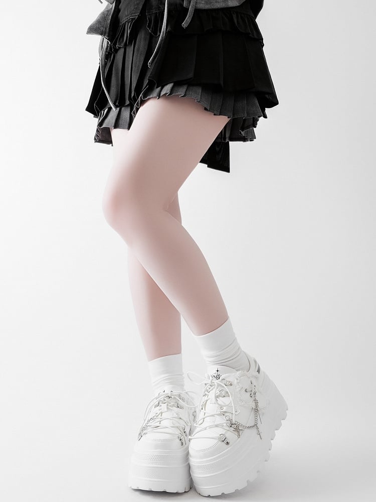 White Punk Front Lace-up Ties Design Platform Shoes With Detachable Cross Charm Chain