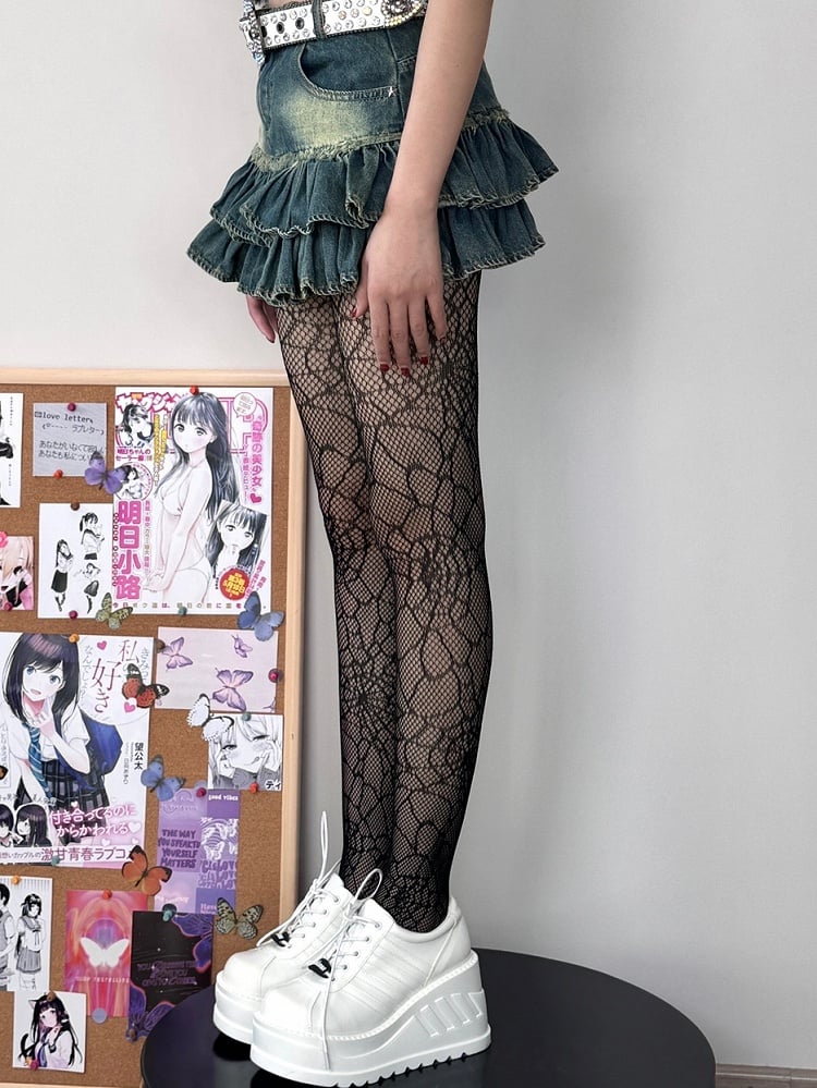 Black Punk Spiderweb Details Tights