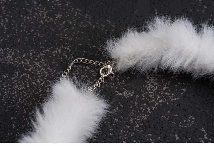 White Angel Wing Bow Plush Choker