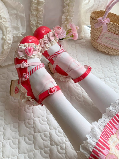 Red Velvet Strawberry Cake Sweet Lolita Mary Jane Shoes