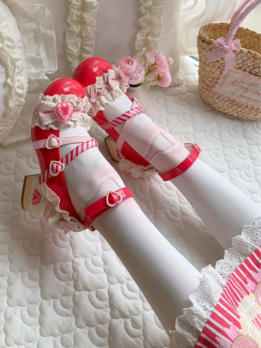 Red Velvet Strawberry Cake Sweet Lolita Mary Jane Shoes