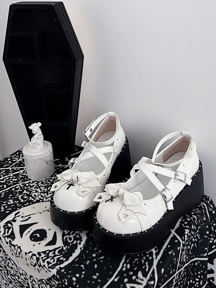 Demon Wings Punk White Platforms Cross Details