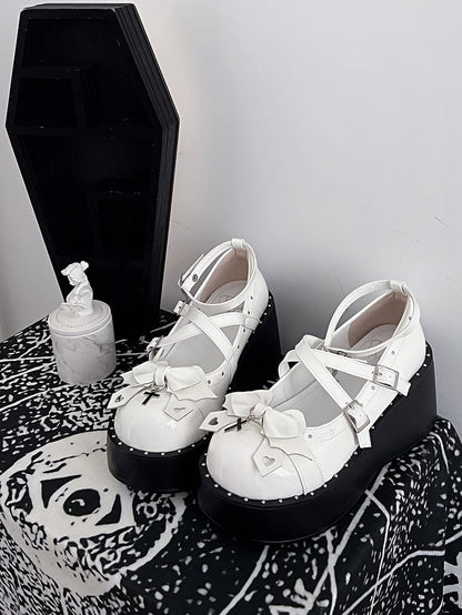 Demon Wings Punk White Platforms Cross Details
