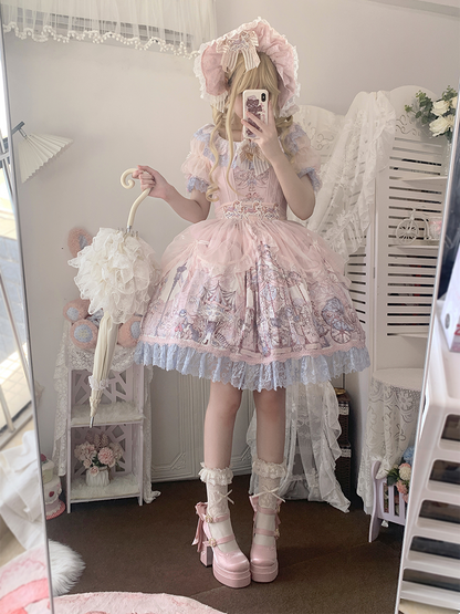 Pink Detachable Bowknot Lily of the Valley Embroidery High Block Heel Platform Mary Janes