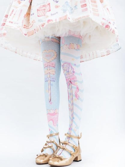 Candy Scepters Print Velvet Over Knee Stockings - Three Color Options