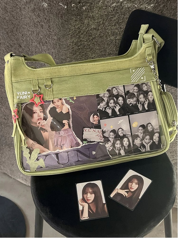 Green Denim Unisex Large Capacity Ita Bag with Adjustable Strap