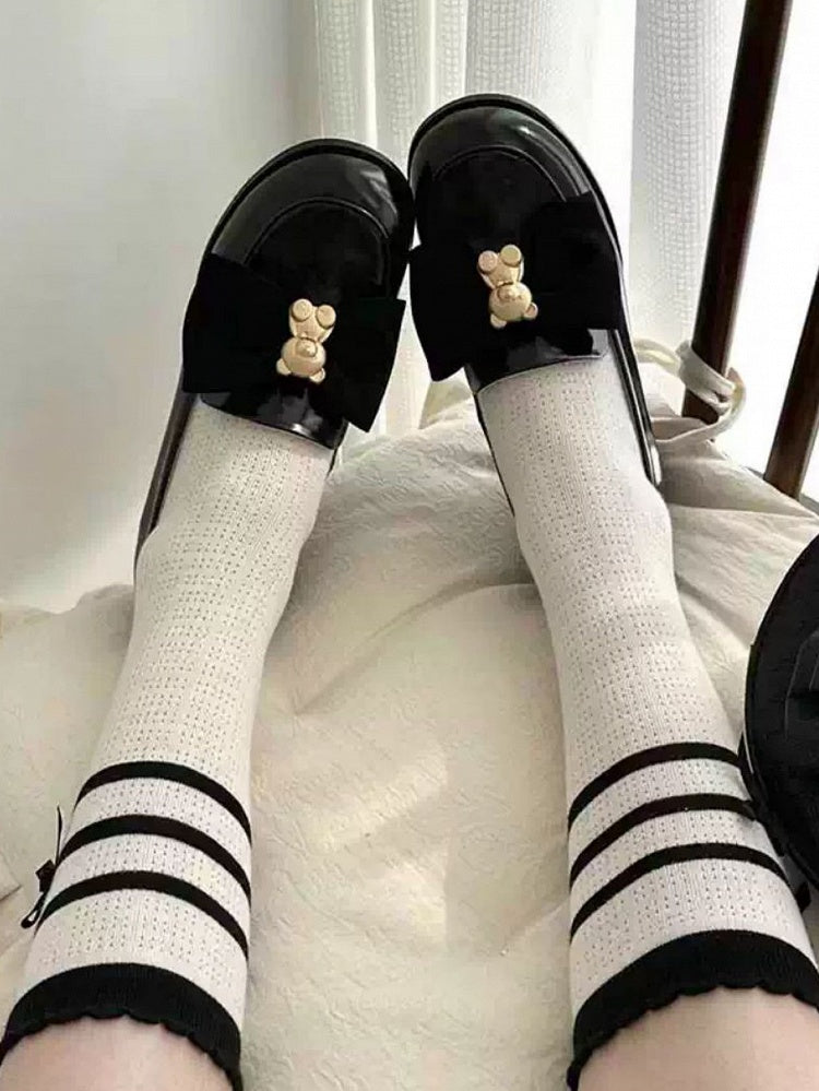 Black Bear Decorated Bow at Top Loafers