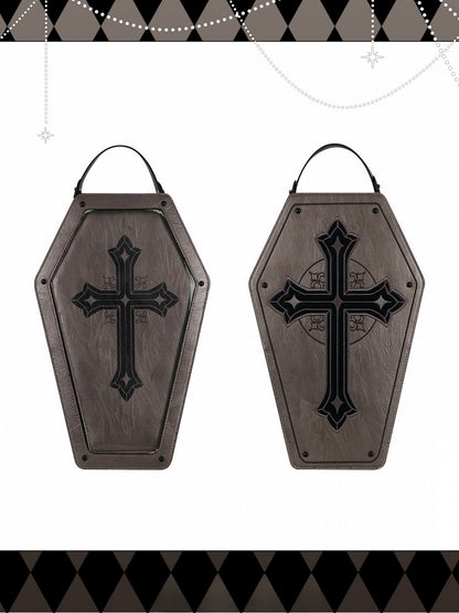Gray Cross Decorated Coffin-Shaped 1/6 Scale BJD Doll Bag with Two Straps