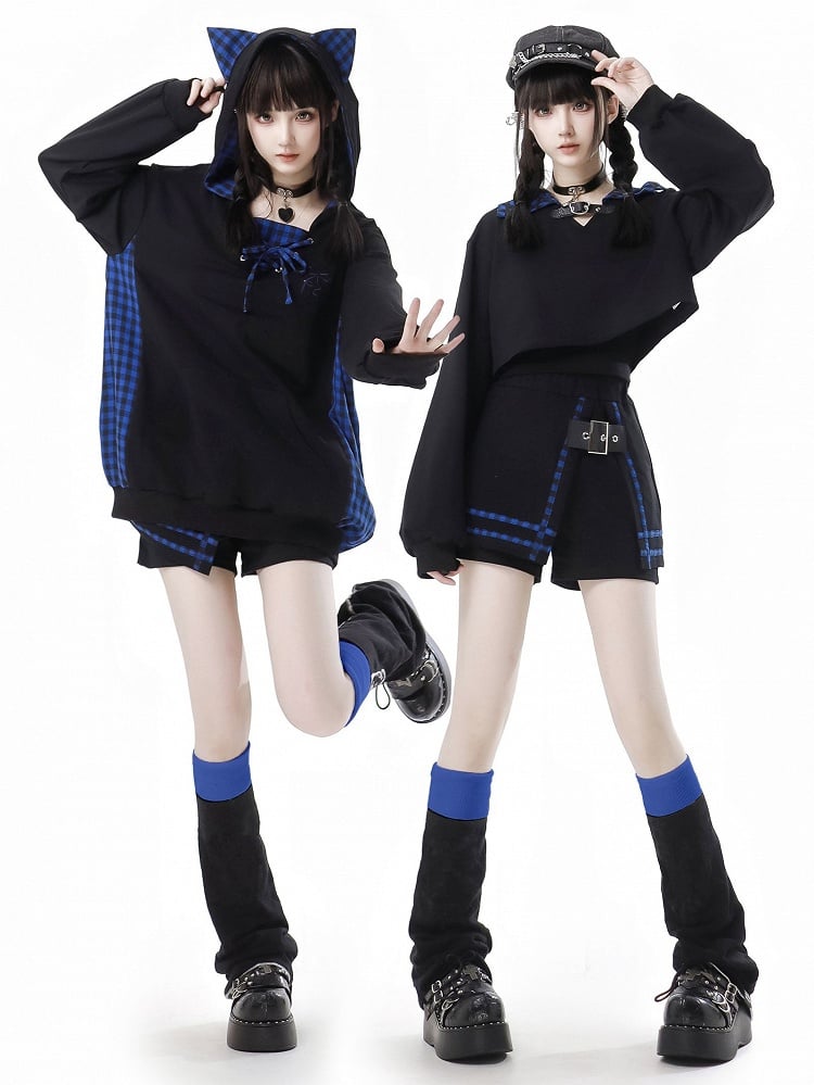 Black and Dark Blue Leg Warmers