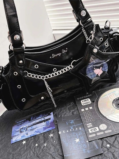 Black PU Y2K Shoulder Ita Bag With Star Charm