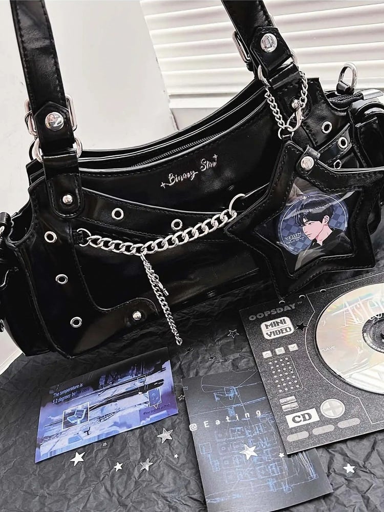 Black PU Y2K Shoulder Ita Bag With Star Charm