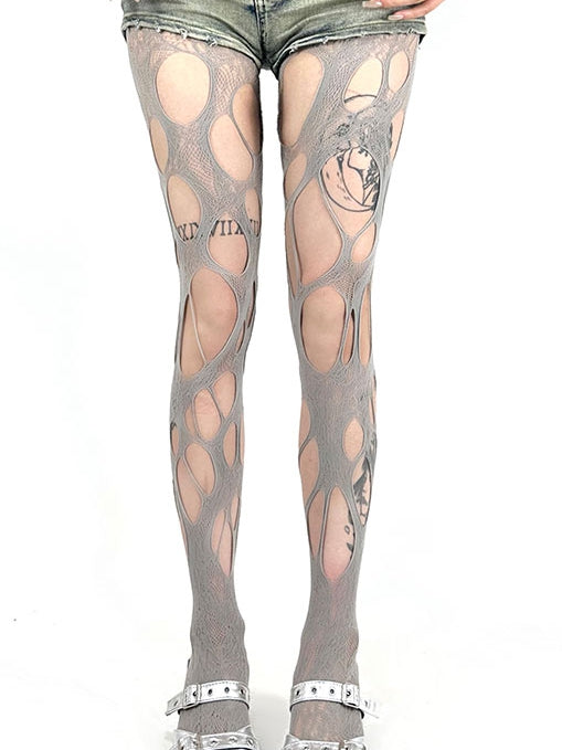 4 Color Options Punk Asymmetrical Cut-out Design Fishnet Tights