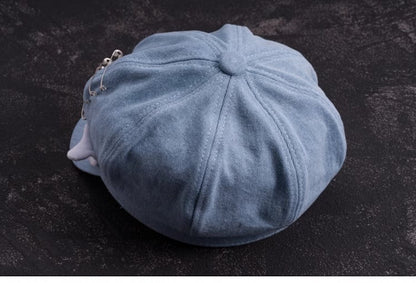 Handmade Heart Buckle and Wings Light Blue Denim Hat