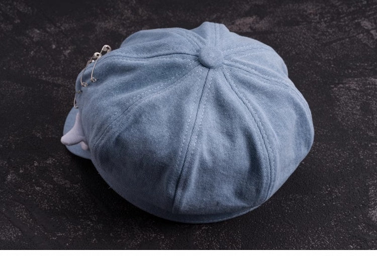 Handmade Heart Buckle and Wings Light Blue Denim Hat