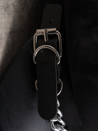 Black Gothic Star Charm Heart Buckle Design Beret Hat With Chain