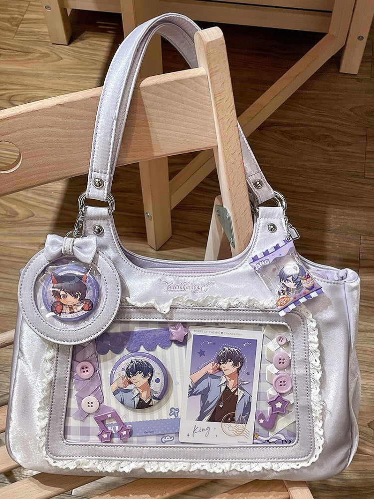 Kawaii Purple Satin Lace Trim Daily Ita bag with Card Holder Charm
