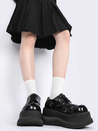 Black Bittersweet Platform Shoes - Studded Details & Lace-Up Design