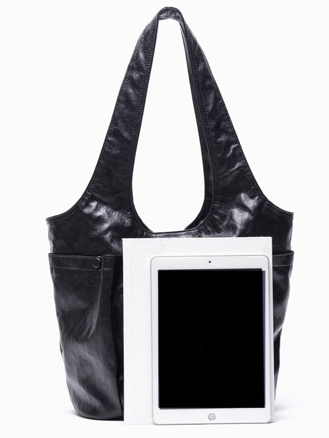 Black Large Capacity Single-Shoulder Tote Bag With Triple Pocket Design