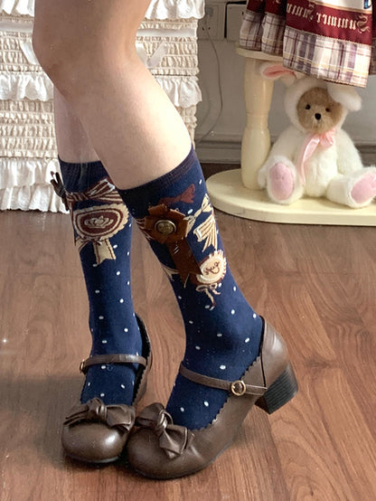 Red/Pink/Green/Beige/Blue JK Calf Socks with Badge