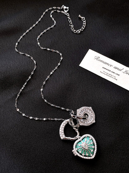 Pink/Blue/Green Y2K Bittersweet Rhinestone Heart And Cross Pendant Necklace