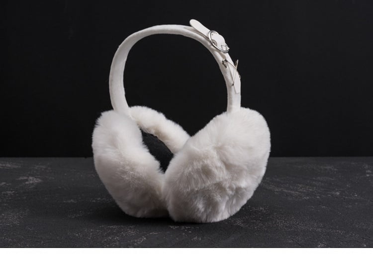 White Handmade Heart-shaped Buckle Pins Plush Earmuffs