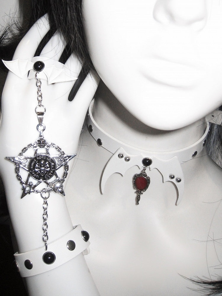 Black/White/Red Stud Detail with Bat Wings Design Ring