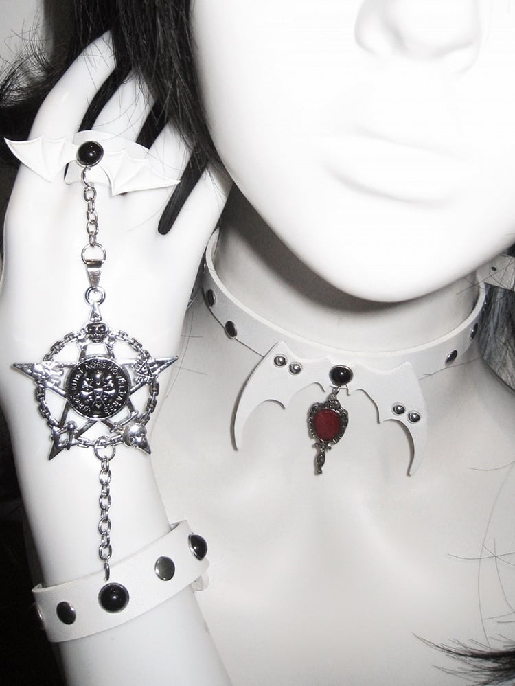 Black/White/Red Stud Detail Bat Wings Design Punk Choker
