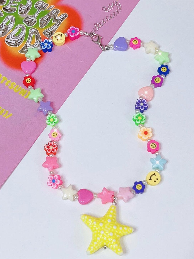 4 Color Options Y2K Starfish Pendant Beaded Necklace
