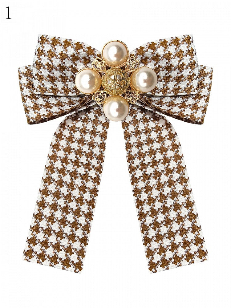 4 Options Beaded Decorated Houndstooth Pattern Bow Tie