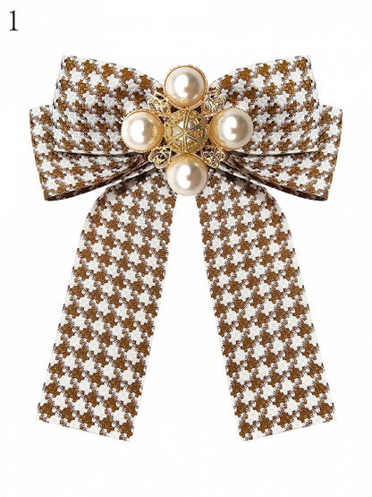 4 Options Beaded Decorated Houndstooth Pattern Bow Tie