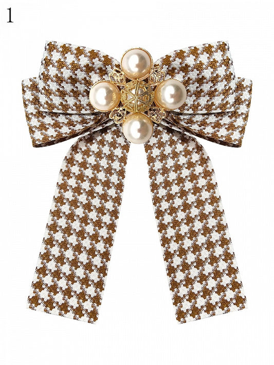 4 Options Beaded Decorated Houndstooth Pattern Bow Tie
