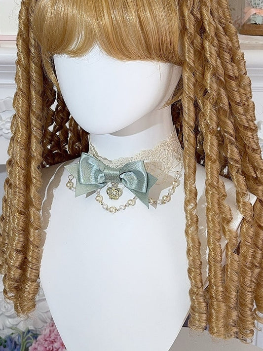 4 Color Options Beaded And Crown Pendant Bowknot Lace Choker