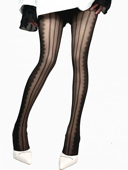 White/Black/Brown/Gray Striped Pattern Tights