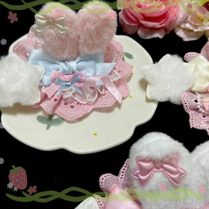 3 Color Options Bowknot Details Plush Bunny Ear Hairclip With Plush Star