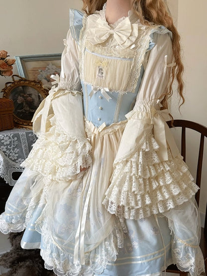 Plus Size White / Black / Pink / Blue / Apricot Lolita Bell Sleeves Blouse