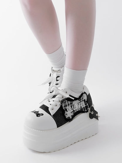 Black & White Punk Bone Applique Silver-tone Studs Platform Shoes