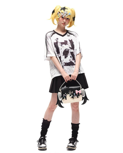 Black Headphone Girl PU Crossbody Tote Bag