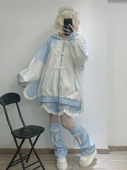 Tenshi Kaiwai Blue Tassel and Knot Button Leg Warmers